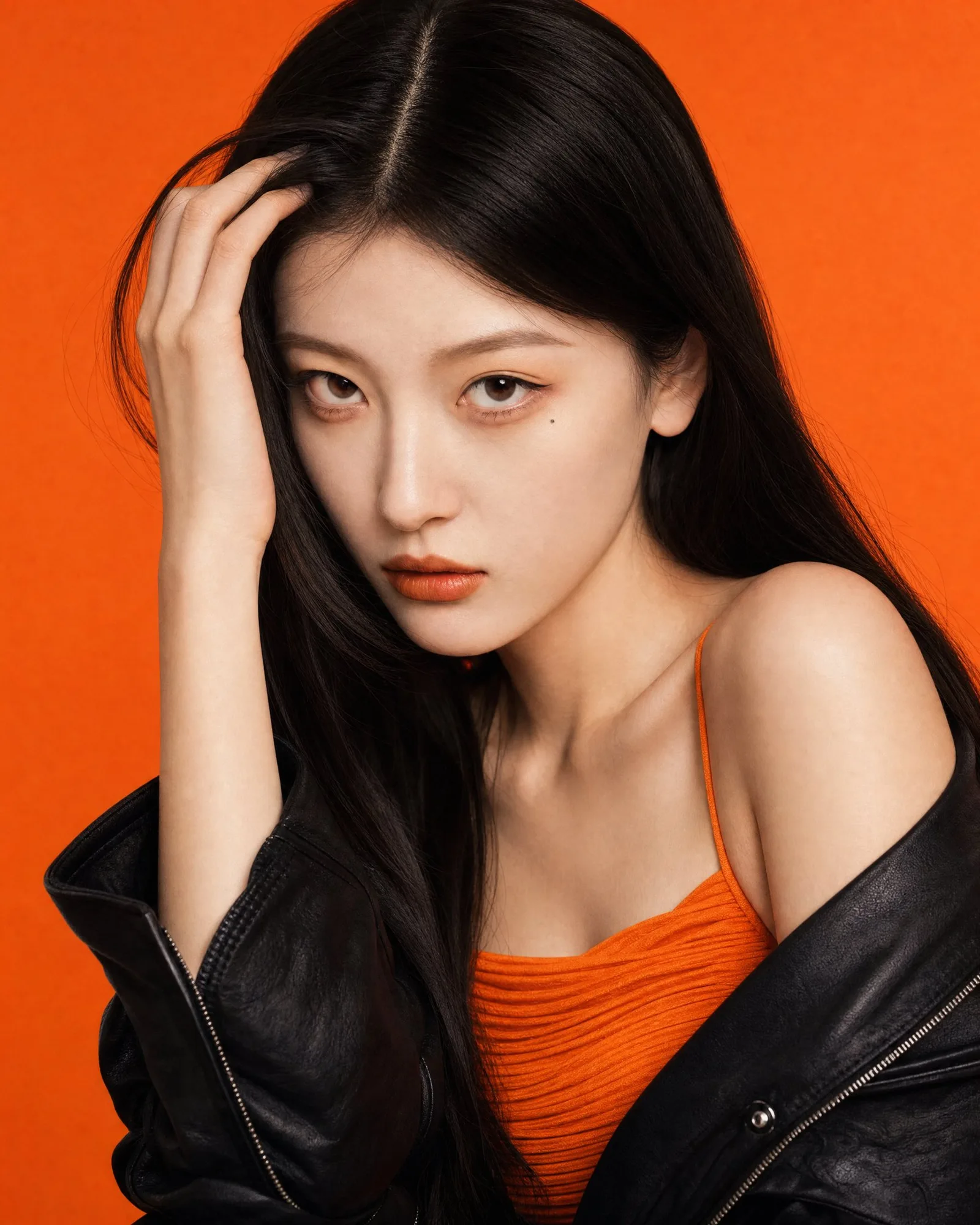 สาวเอเชียชุดผ้าไหมส้ม: ภาพสวยคมชัด 2