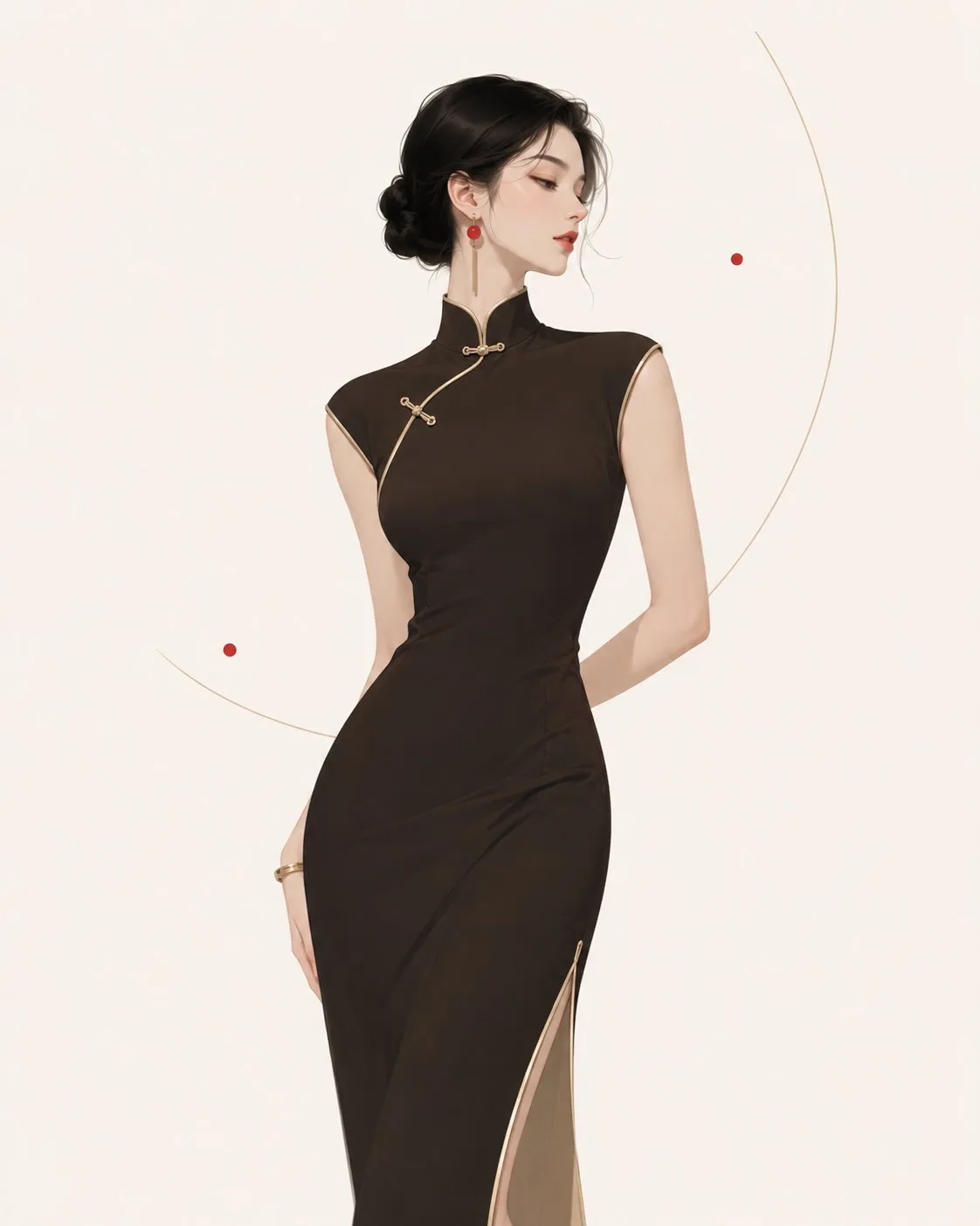 ภาพวาดหญิงสาวชุดกี่เพ้าตะวันออกเรียบง่าย 1
