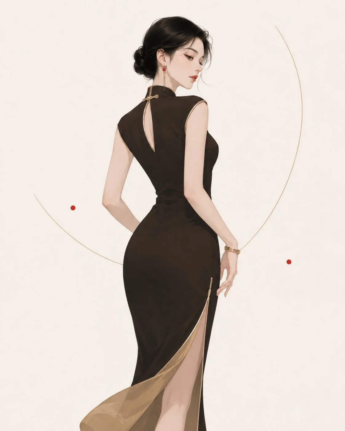 ภาพวาดหญิงสาวชุดกี่เพ้าตะวันออกเรียบง่าย 2