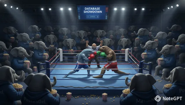 ช้าง PostgreSQL ดูมวยปล้ำฐานข้อมูล