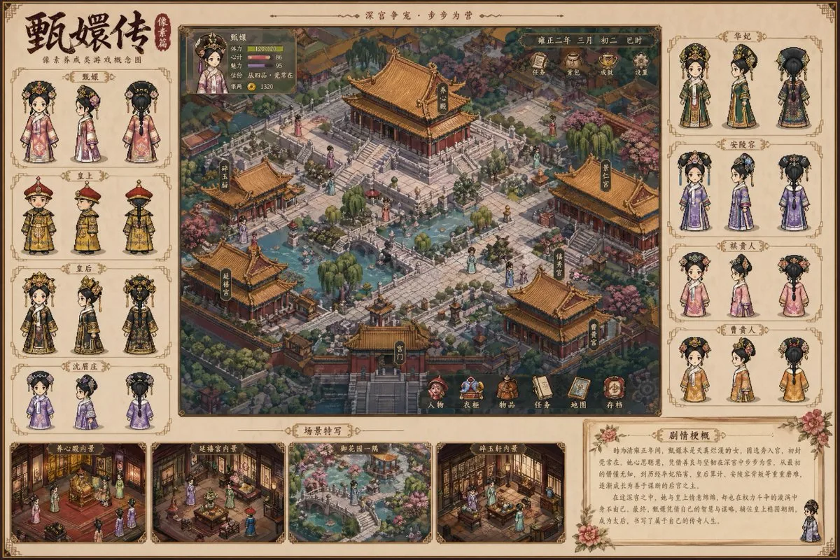 แนวคิดเกมพิกเซล 甄嬛传: เลี้ยงดูนางสนมในวัง 1