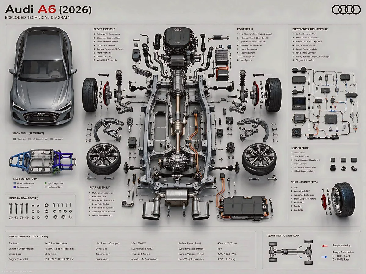 โปสเตอร์ผ่า Audi A6 ปี 2026 ฉบับวิศวกรรม 1