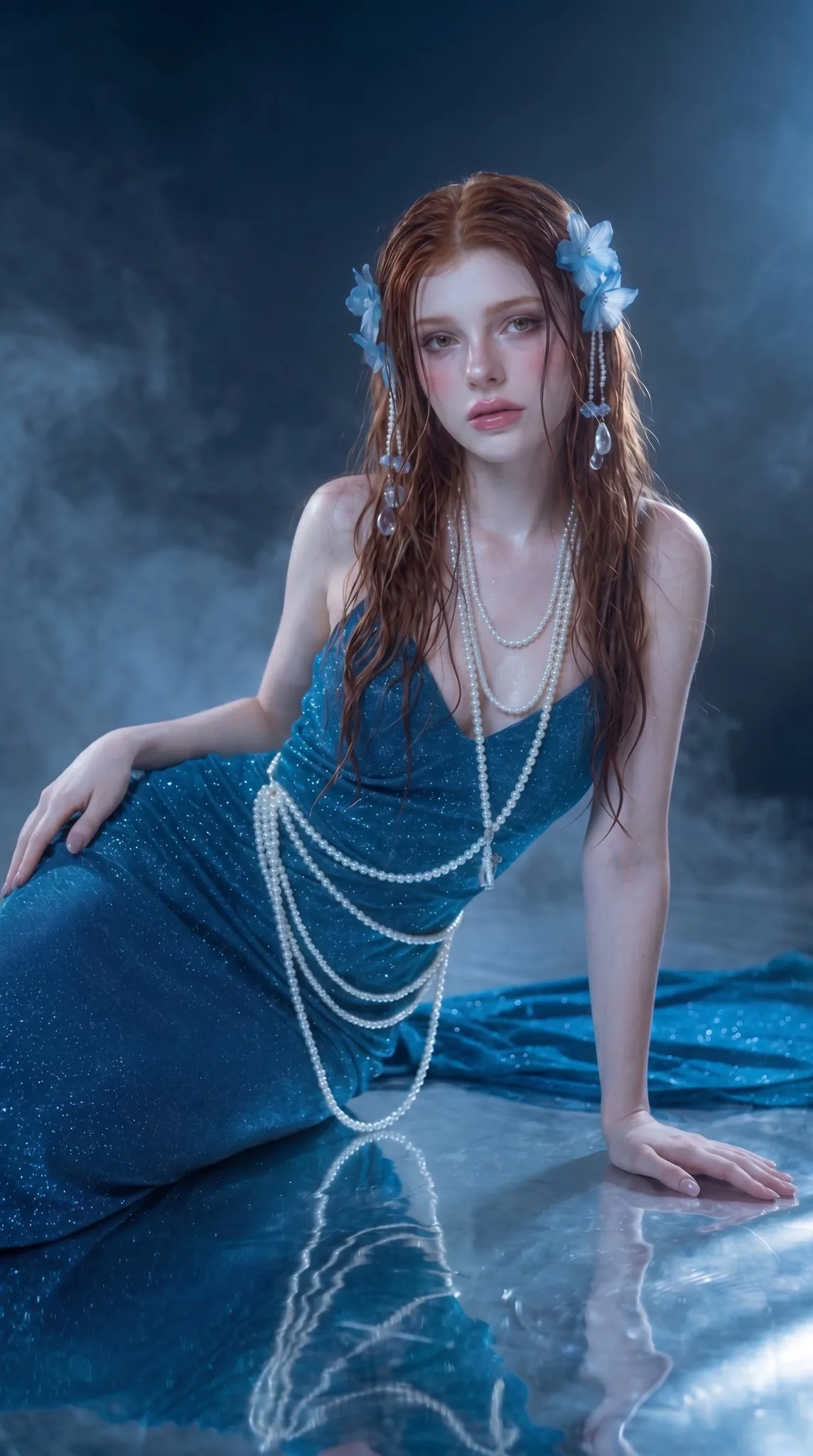สาวผมแดงในชุดแซฟไฟร์ ประดับมุก ดุจฝัน 1