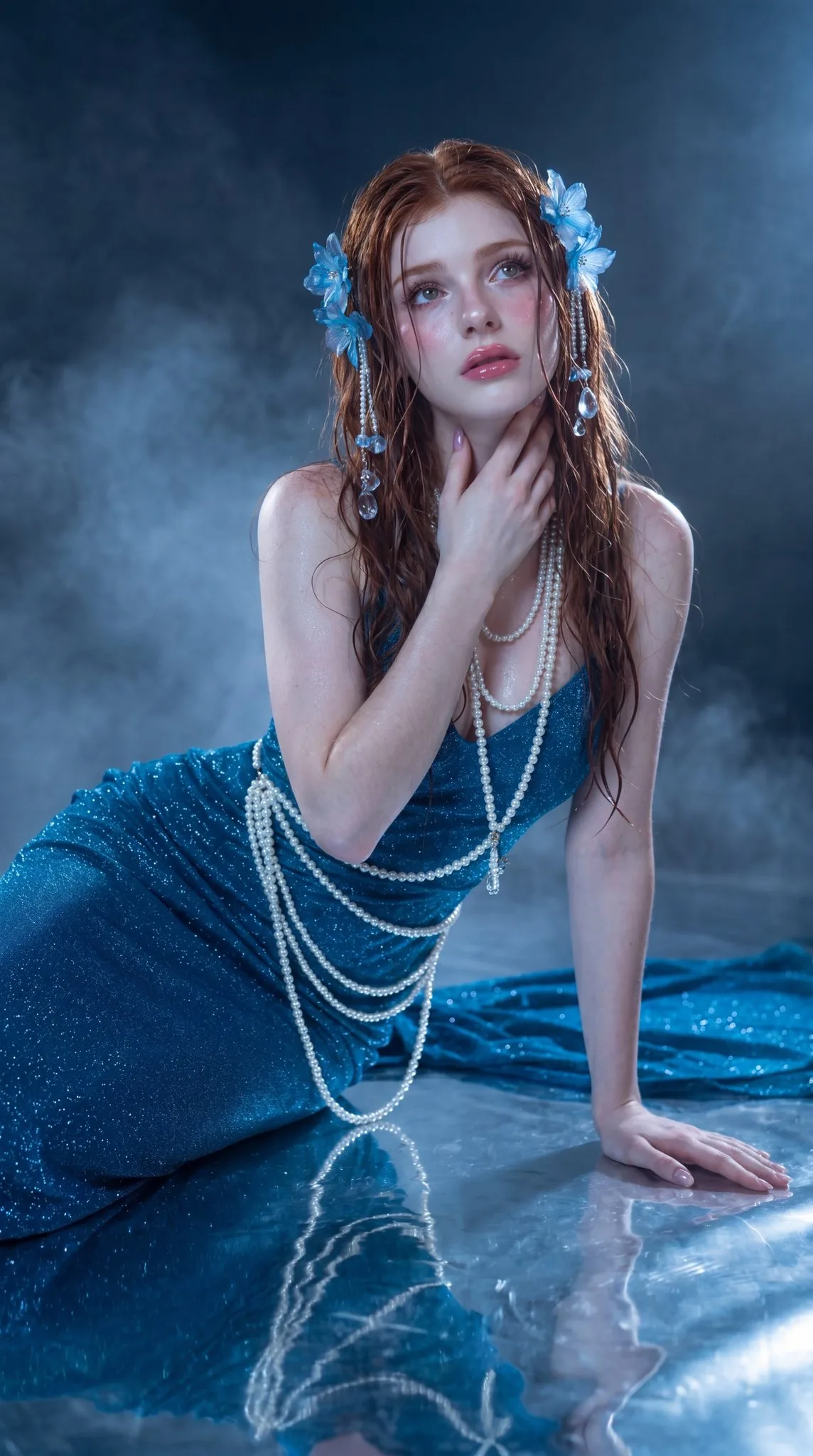 สาวผมแดงในชุดแซฟไฟร์ ประดับมุก ดุจฝัน 2