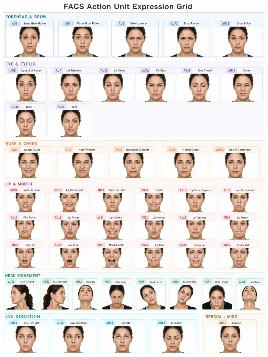 ตารางใบหน้า FACS: ผู้หญิง Realistic สวยงาม 1