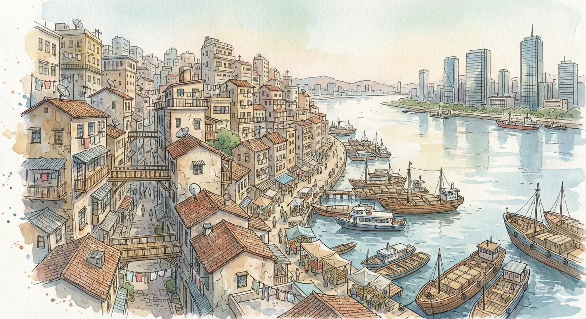 เมืองบนเนินเขาสไตล์แฟนตาซีพู่กันน้ำ 1