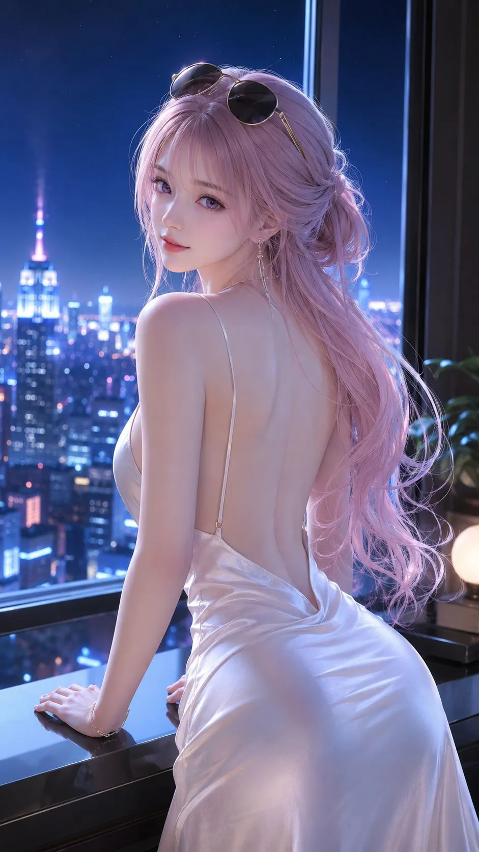 สาวสวยนีออนเมืองแฟนตาซี 3D สไตล์อนิเมะ 1