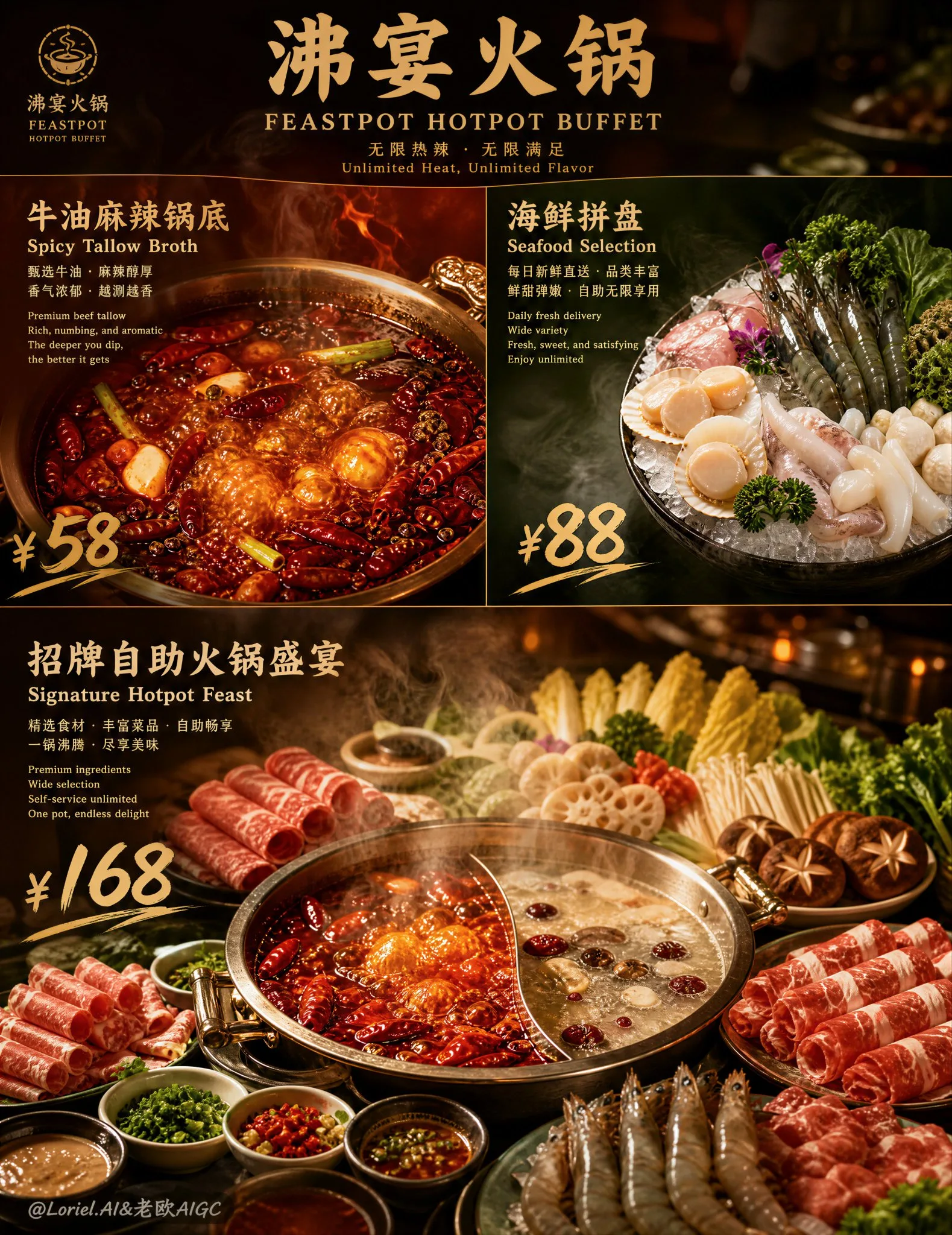 โปสเตอร์บุฟเฟต์หม้อไฟพรีเมียม 沸宴火锅 1