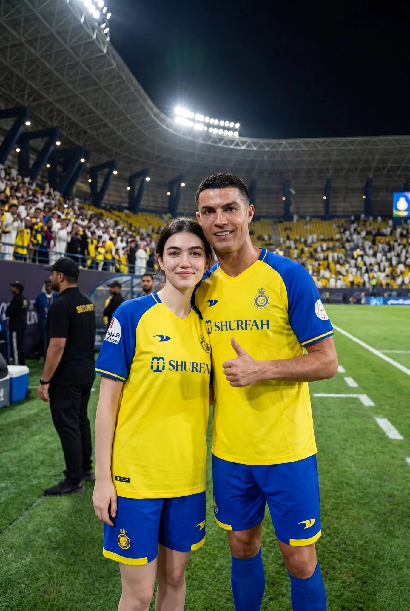 แฟนบอลหญิงถ่ายกับโรนัลโด้ในสนามฟุตบอล 1