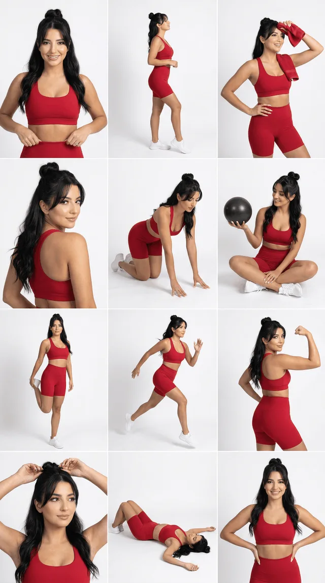 นางแบบชุดออกกำลังกายสีแดงเพลิง ภาพGrid E-commerce