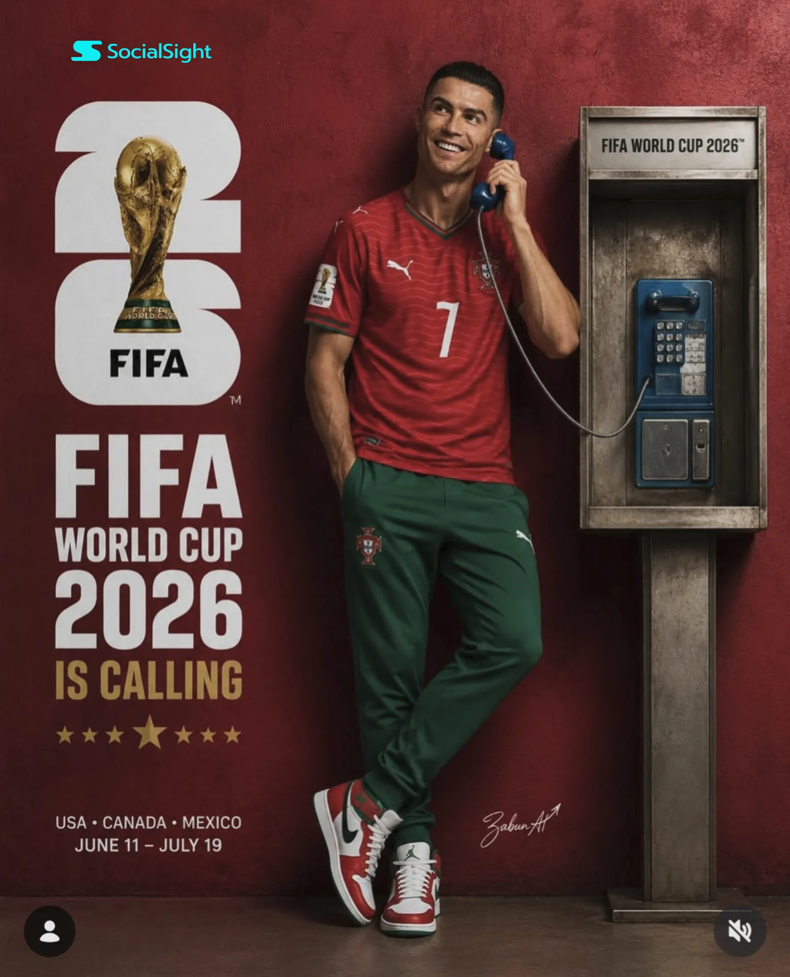 โปสเตอร์โปรโมทบอลโลก 2026: โรนัลโด โทรศัพท์ย้อนยุค 1