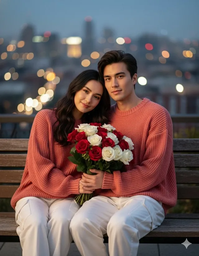 คู่รักใต้ดอกไม้ไฟในตลาดกลางคืนสไตล์ฟิล์ม