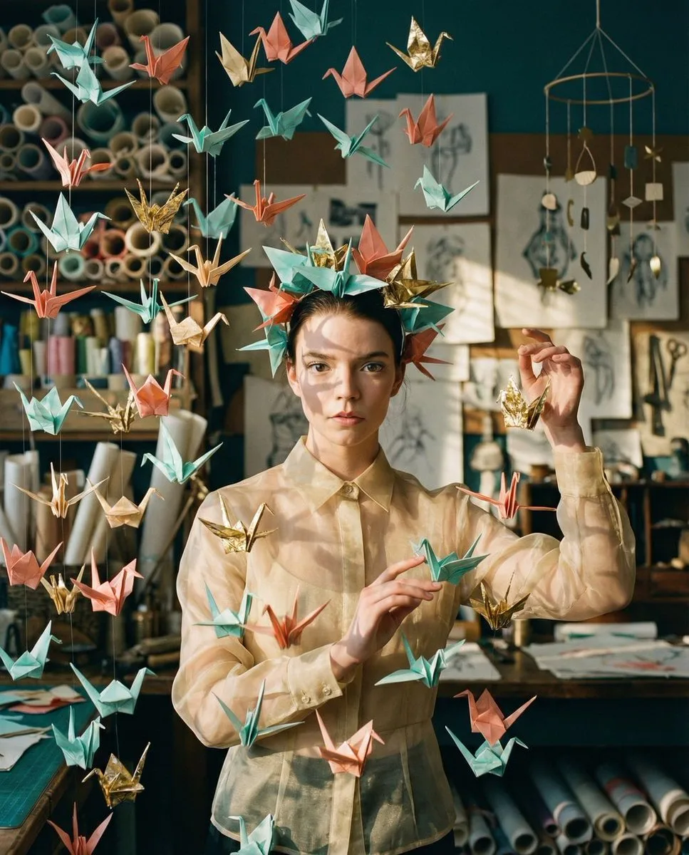 ภาพถ่ายศิลปะกระดาษ เครนกระดาษลอยได้ 1