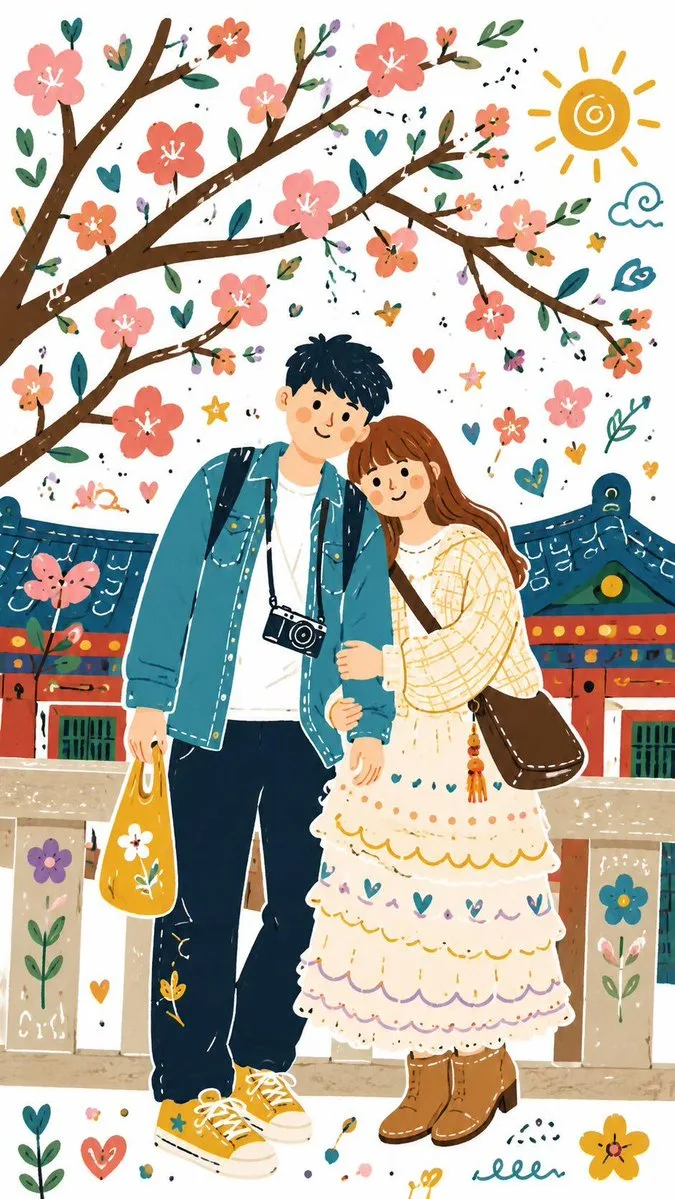 ภาพประกอบสไตล์พื้นบ้านน่ารักพร้อมลายเส้น Doodle 1