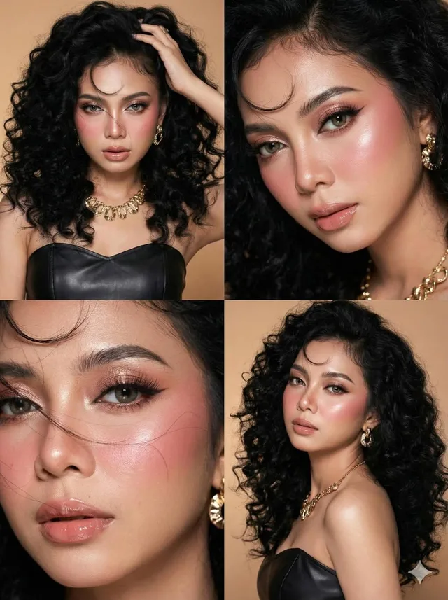 ภาพพอร์เทรตสาวสวยผมดำ 4 ช่อง สไตล์แฟชั่น