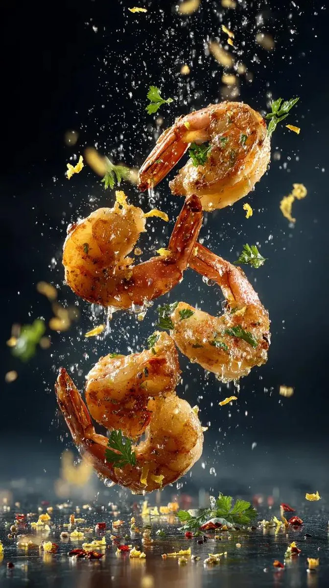 กุ้งเนยกระเทียมลอยกลางอากาศ: ถ่ายภาพอาหารสุดหรู 1