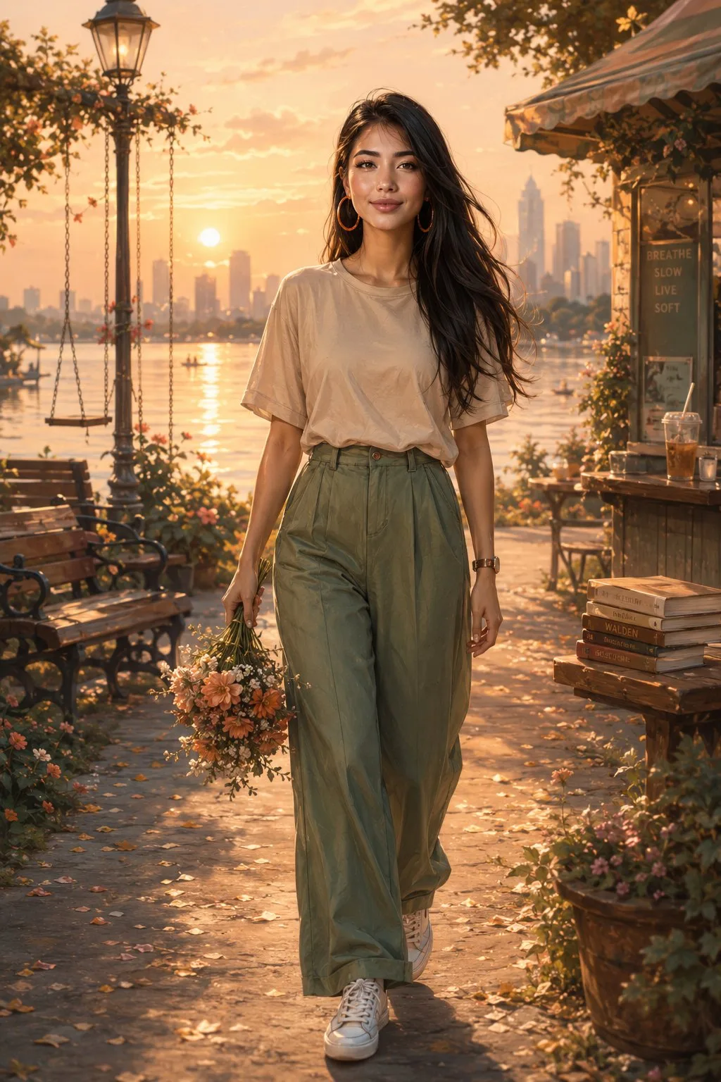 สาวทันสมัยริมทะเลสาบยามอาทิตย์อัสดง 1