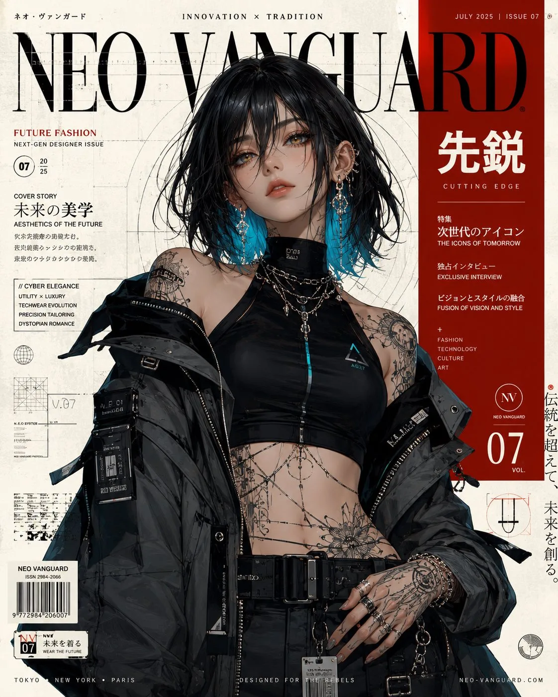 ภาพแฟชั่นอนิเมะสุดหรูสไตล์อนาคต บนปกนิตยสาร 1