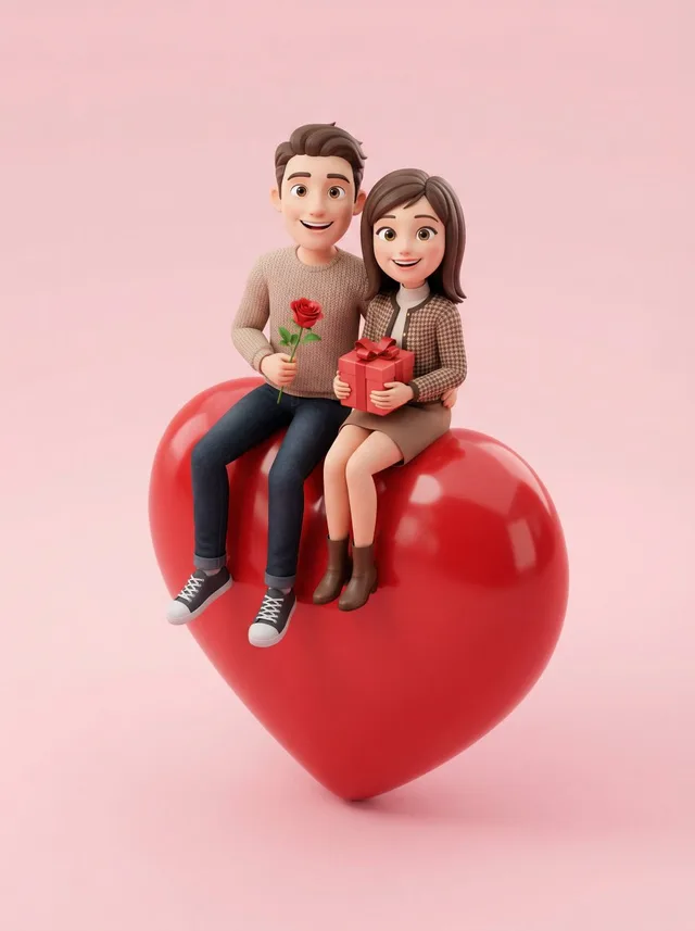 คู่รักสุดสวีทบนหัวใจแดงดวงโต