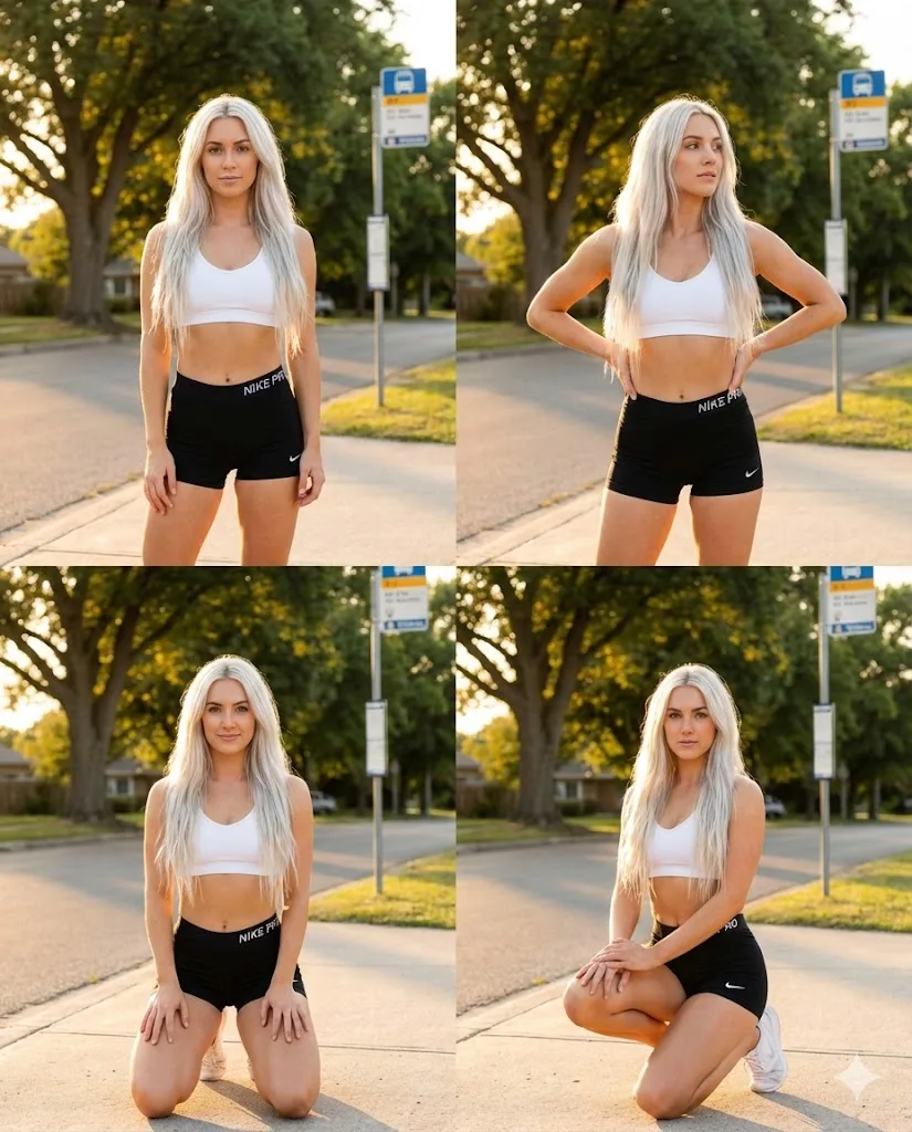 สาวสปอร์ตผมบลอนด์ทอง ถ่ายสตรีท 4 ช็อต แสงยามเย็น 1