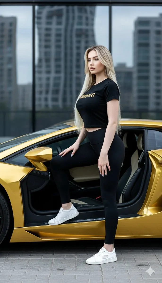สาวผมทองกับ Lamborghini ทองอร่ามในเมือง 1