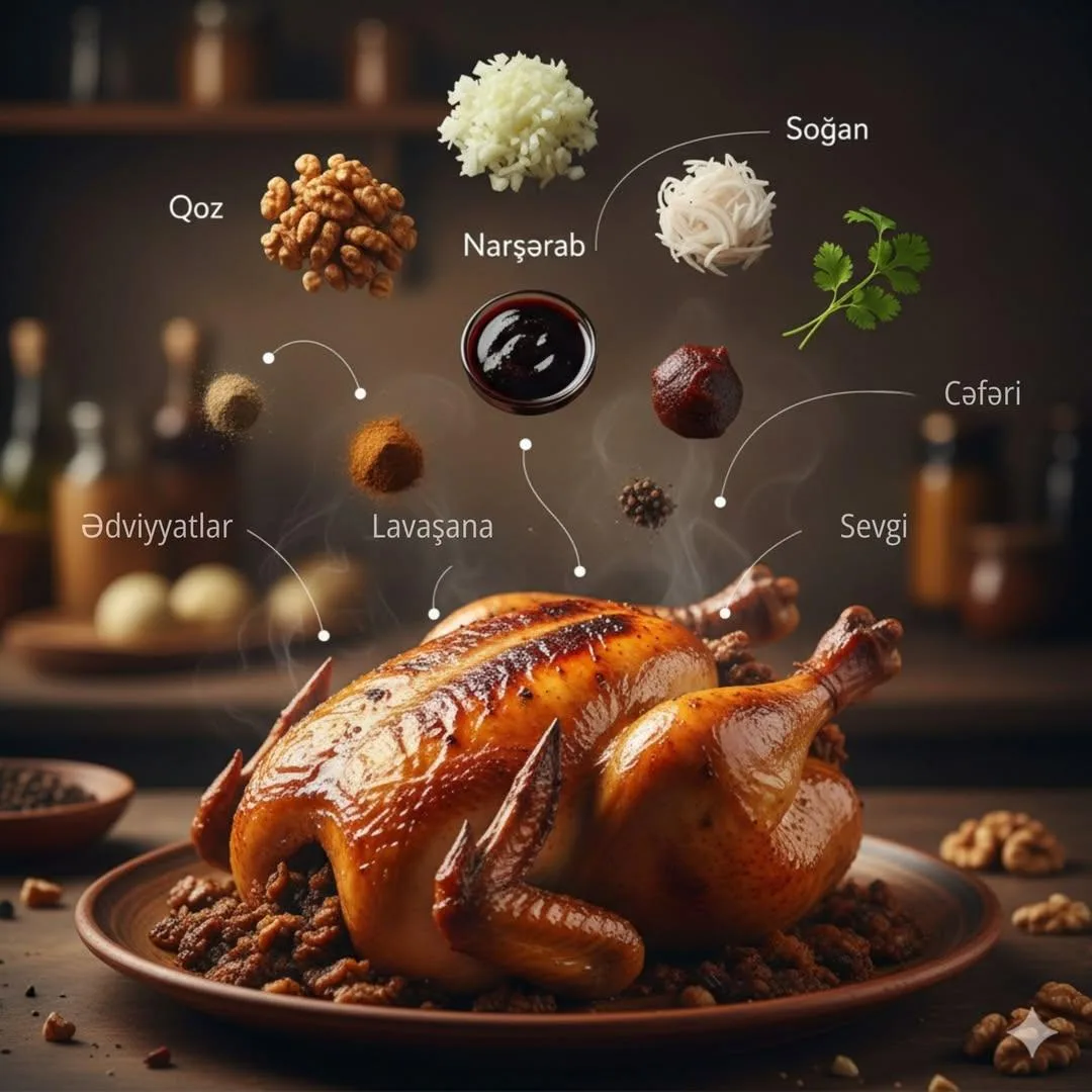 ไก่ย่างสีทองกับองค์ประกอบลอยตัว 1