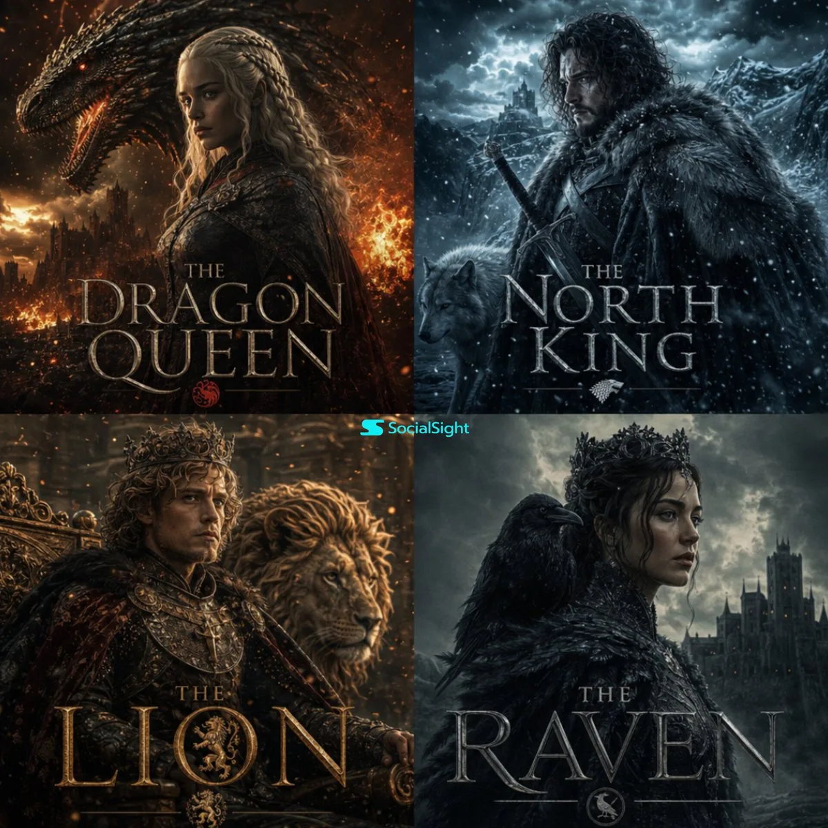 โปสเตอร์ตัวละครแฟนตาซีดาร์ก 4 ช่อง สไตล์ Game of Thrones 1