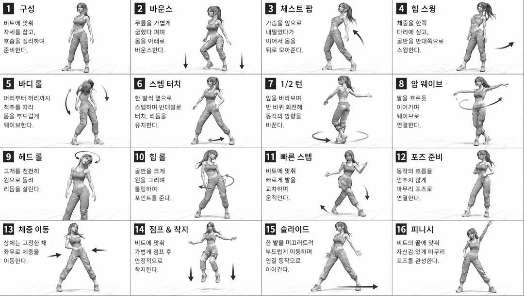 ตัวละคร 3D โทนขาวดำ: ท่าทางและข้อมูลอ้างอิง 1