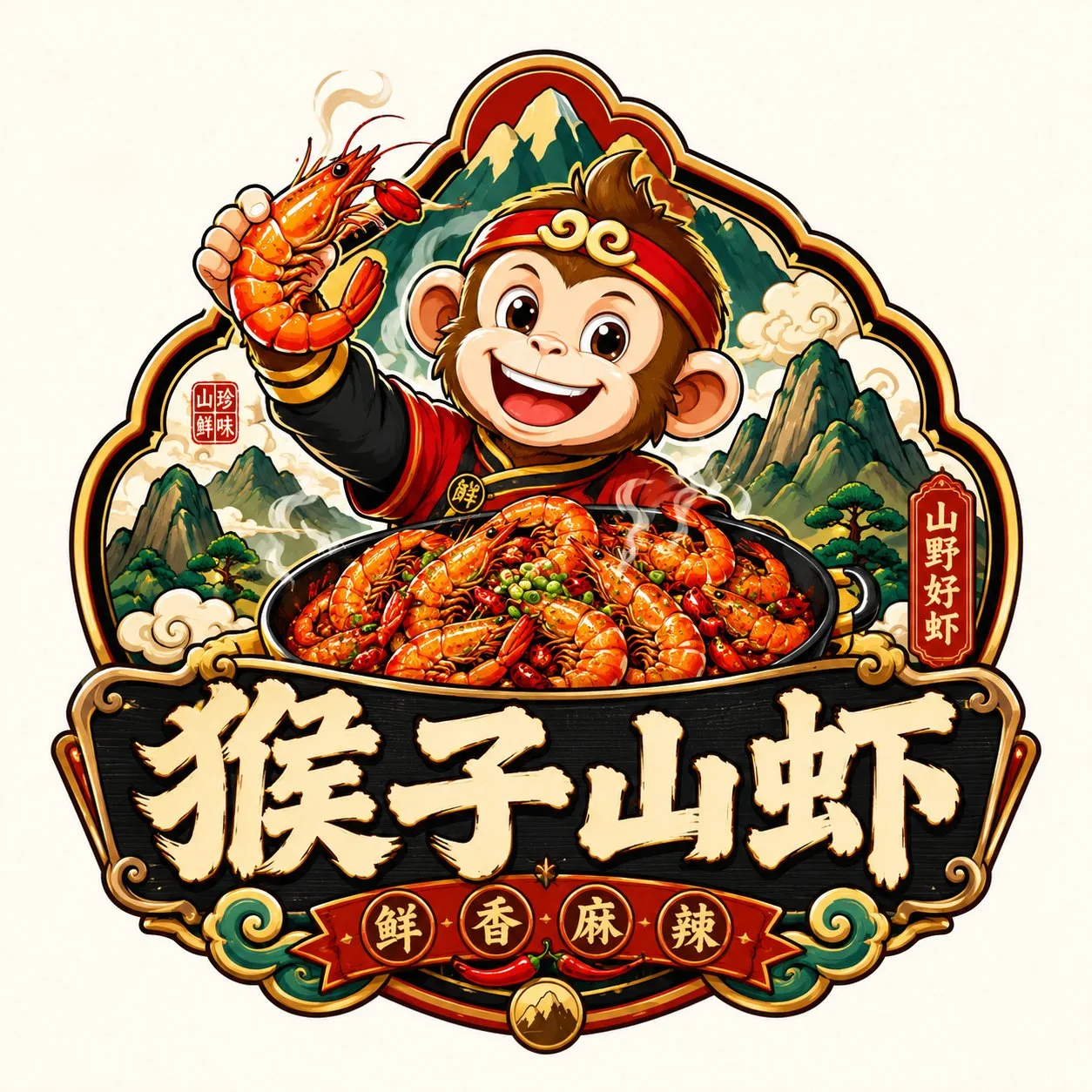 ออกแบบโลโก้ตราสัญลักษณ์ร้านอาหารสไตล์กั๋วเฉาพรีเมียม 1