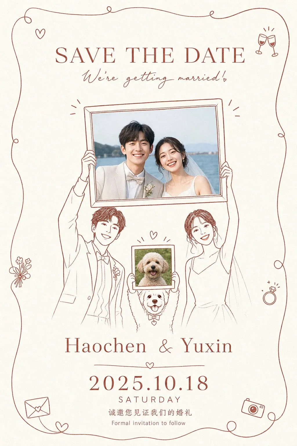 การ์ดเชิญงานแต่งงานสไตล์ภาพวาดลายเส้น 1