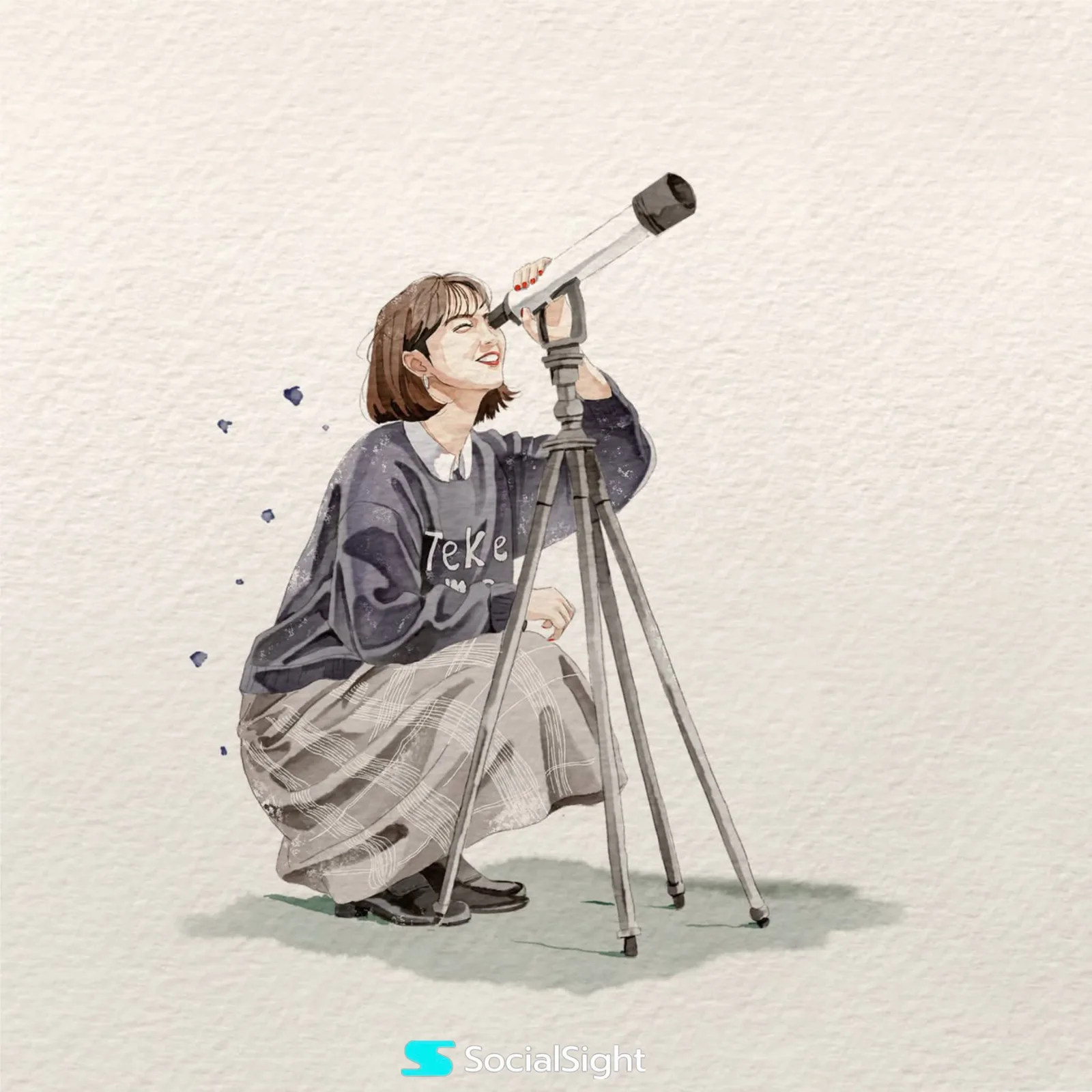 สาวน้อยมองดาว: ภาพประกอบสีน้ำสไตล์ญี่ปุ่น 1