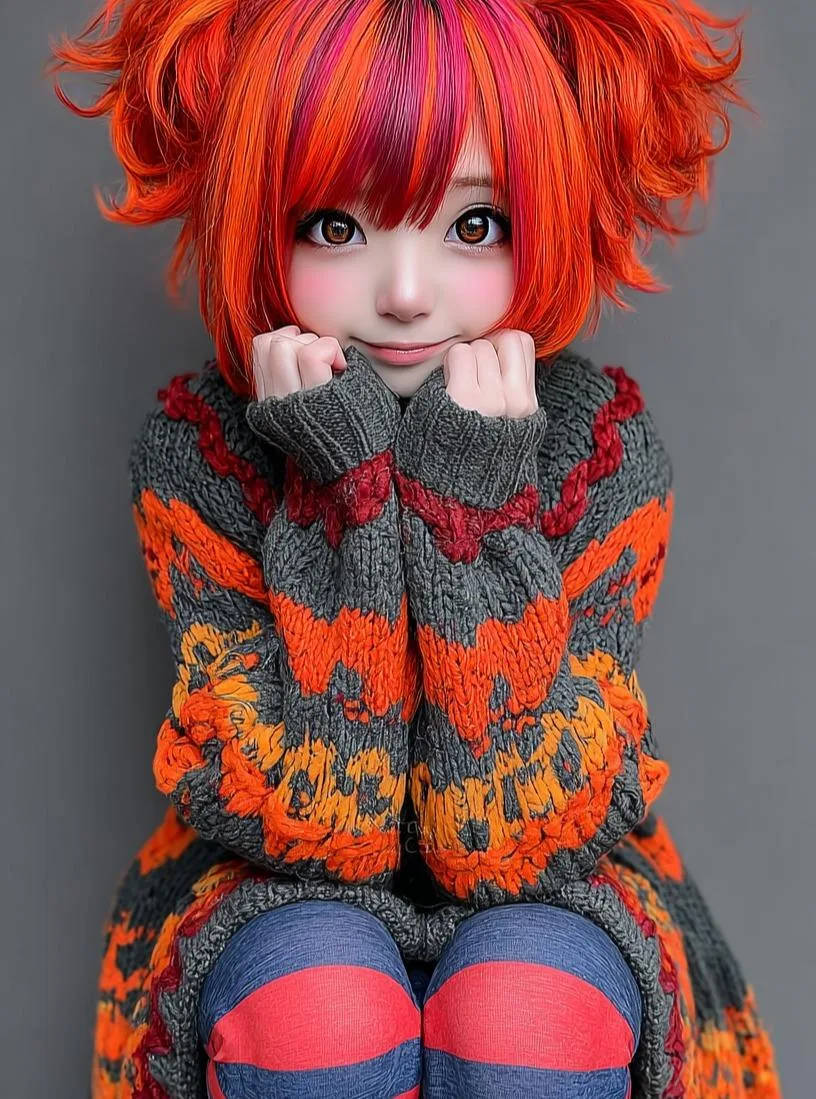 สาวตุ๊กตาถักผมแดงสุดน่ารักในแสงอบอุ่น 1