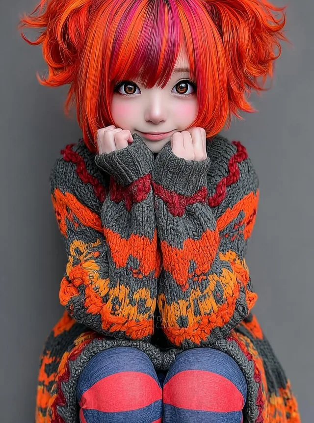 สาวตุ๊กตาถักผมแดงสุดน่ารักในแสงอบอุ่น