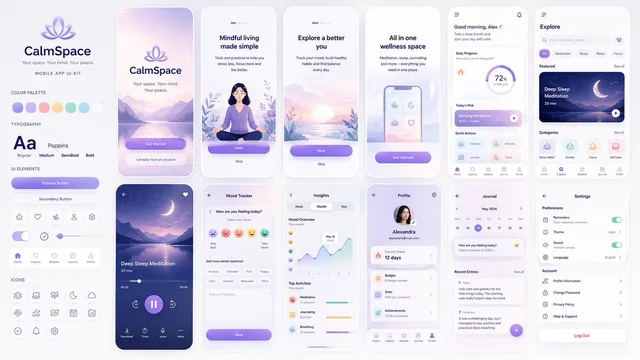 ชุด UI แอปสุขภาพจิต: CalmSpace