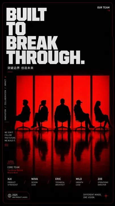 โปสเตอร์งานเปิดตัวสินค้า/ทีม: เงาดำคอนทราสต์สูง แสงฉากหลังล้ำสมัย 1