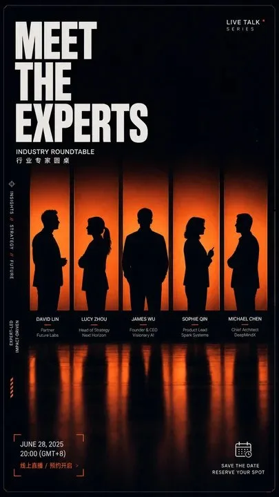โปสเตอร์งานเปิดตัวสินค้า/ทีม: เงาดำคอนทราสต์สูง แสงฉากหลังล้ำสมัย 2