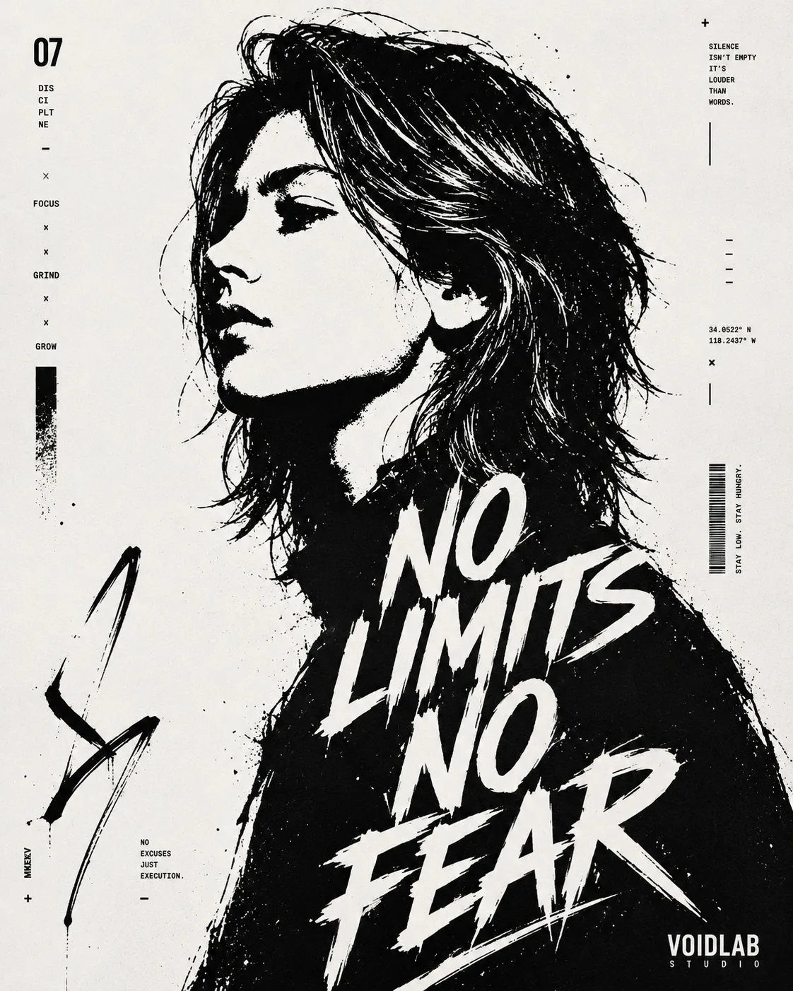 โปสเตอร์ภาพบุคคลขาวดำ ตัวอักษรคมชัด สไตล์กราฟิก 2
