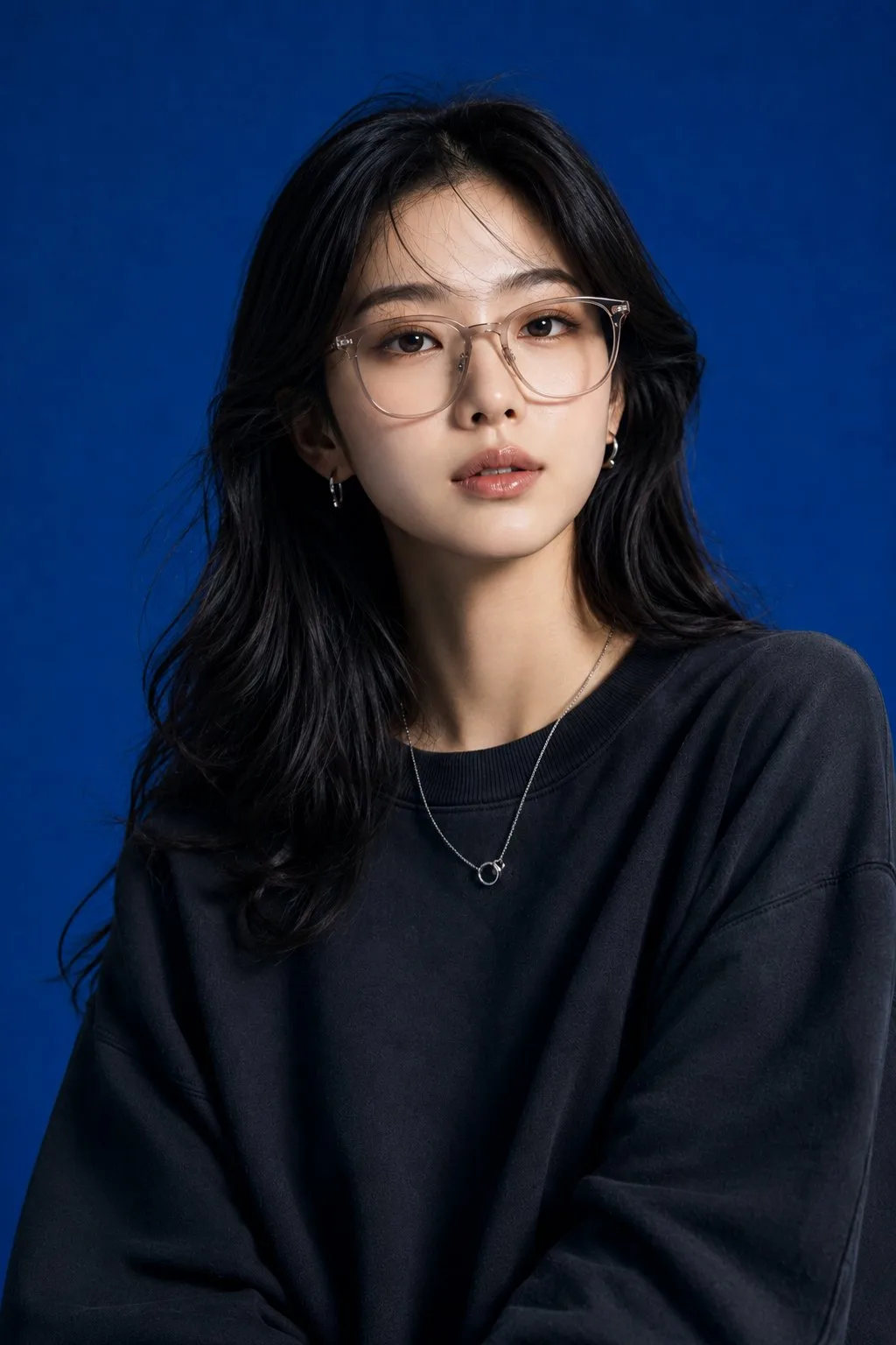 แฟชั่นสตรีทเกาหลี/ญี่ปุ่น หรูหรา พื้นหลังสีน้ำเงิน 1