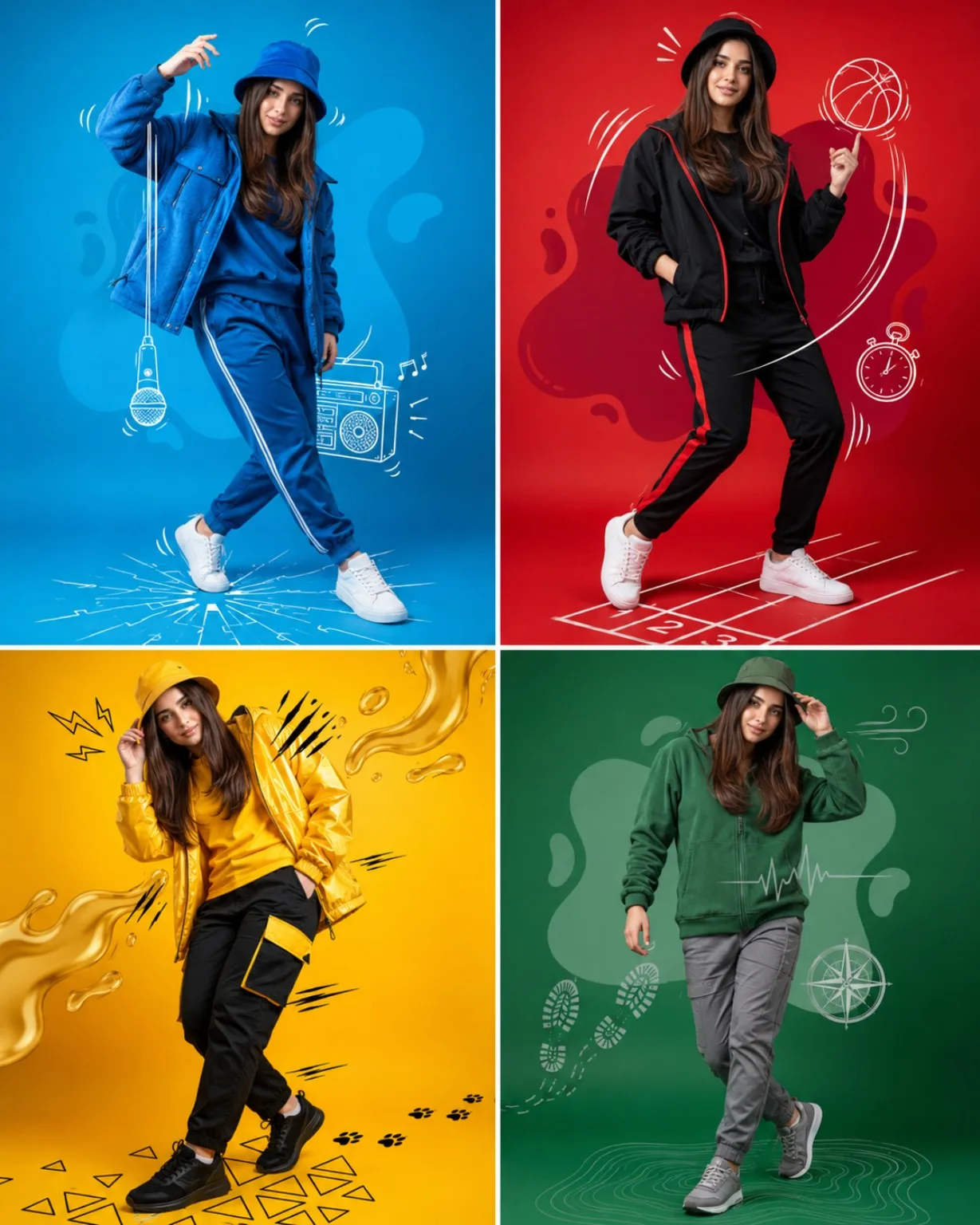 โปสเตอร์แฟชั่นสตรีทแวร์แบบแบ่ง 4 ช่องสุดหรู 1