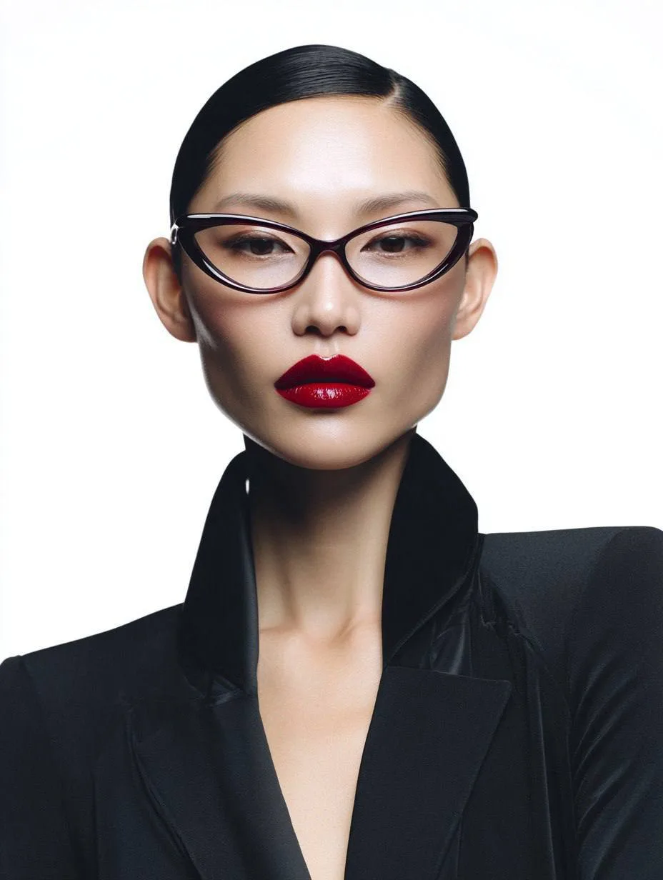 ภาพบุคคลแฟชั่นของนางแบบเอเชียสวมแว่นตา 1