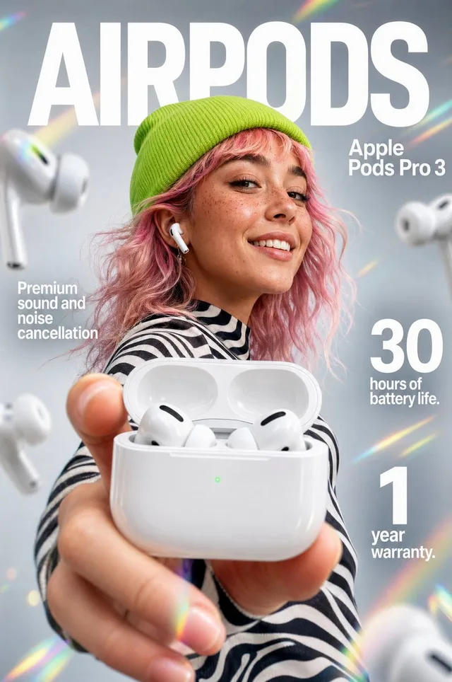 ภาพโฆษณาหูฟังไร้สาย 'Apple Pods Pro 3' สุดอลังการ