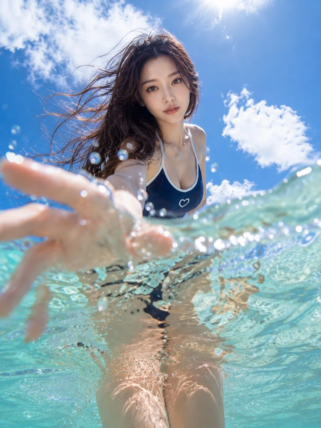 หญิงสาวเอเชียบนหาดทรายสไตล์ภาพยนตร์สมจริง 1