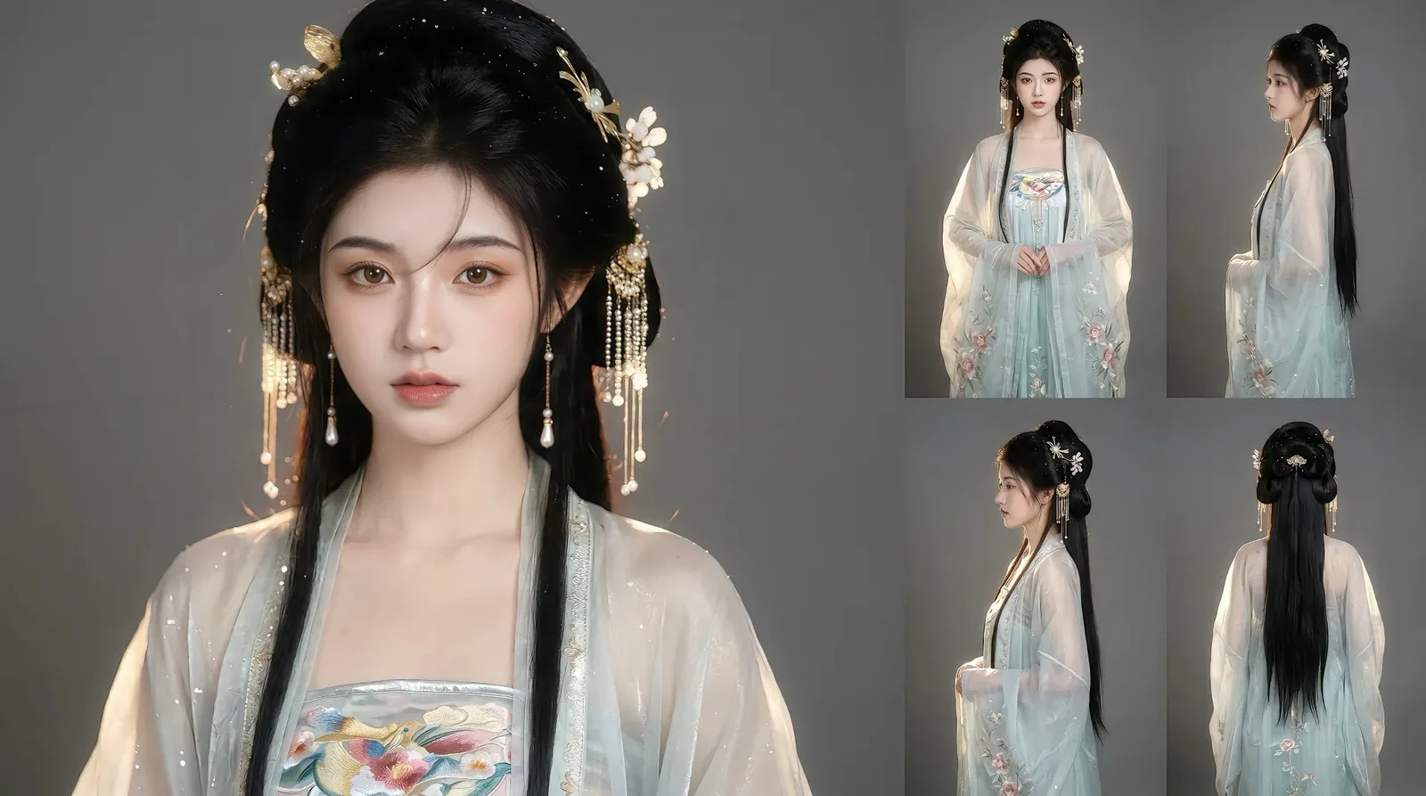 สี่มุมมองสาวงามชุดฮั่นฟูโบราณสุดเยือกเย็นสไตล์ดาร์ก 1