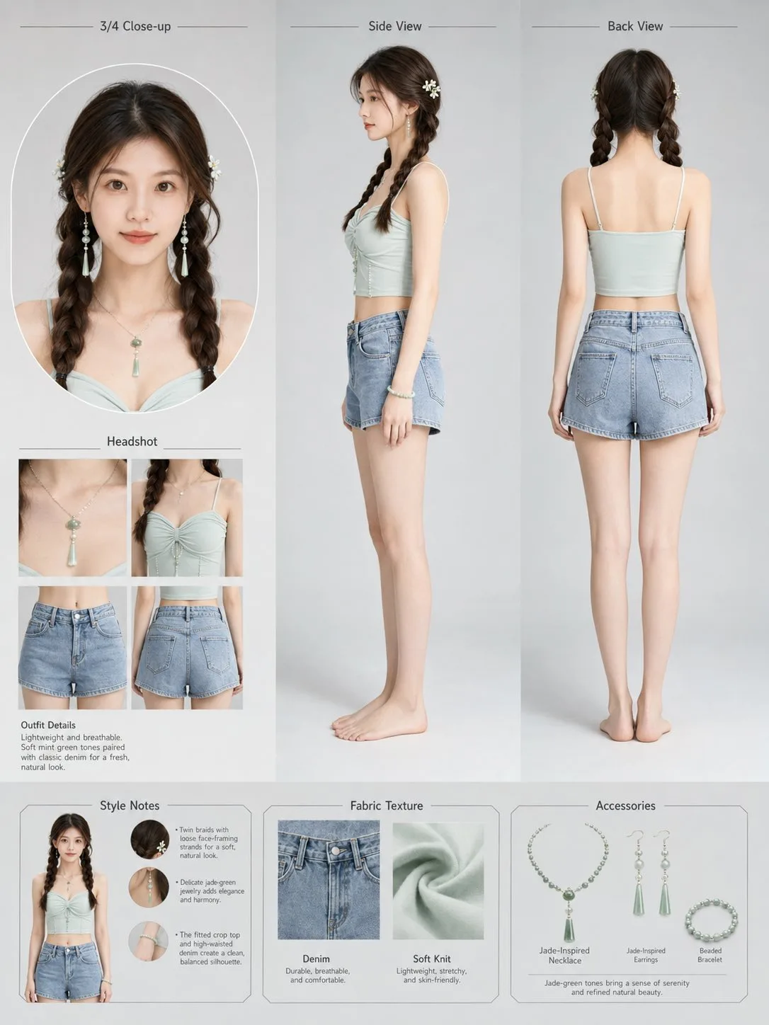 แฟชั่นมิ้นต์กรีน: แผ่นอ้างอิงหลายมุมมอง 1