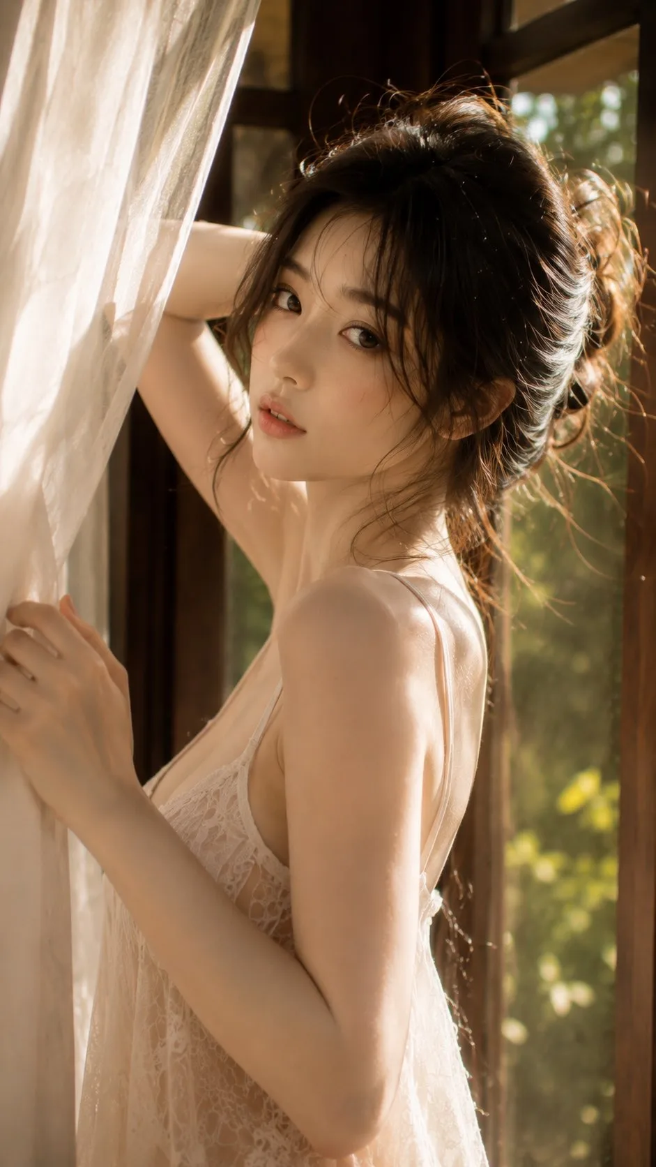ภาพพอร์ตเทรตหญิงสาวเอเชียในเรือนกระจกยามแสงทอง 1