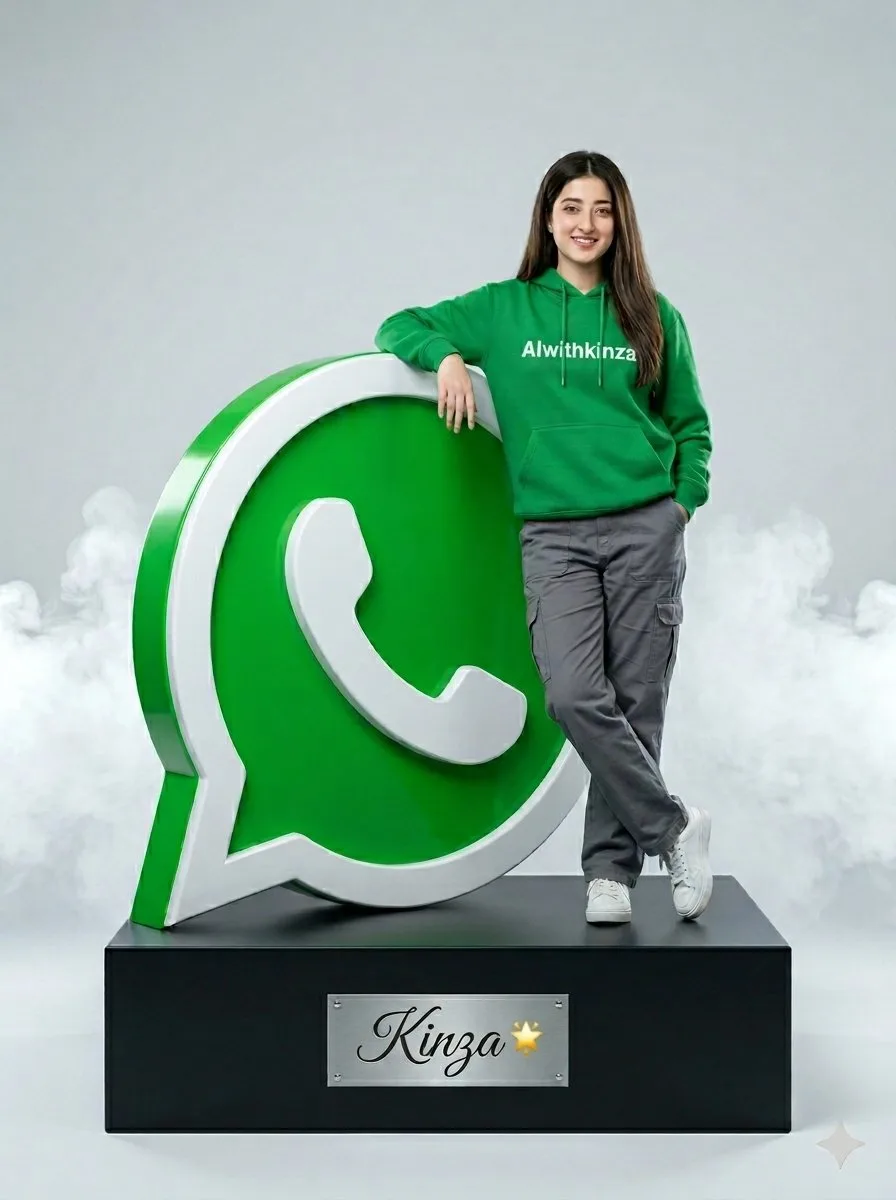 สาวฮู้ดเขียวกับโลโก้ WhatsApp ยักษ์ 1