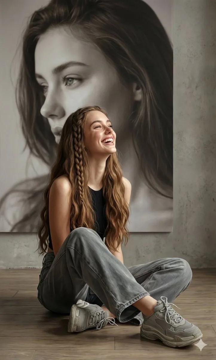 ภาพพอร์เทรตศิลปะหญิงสาวหัวเราะ: ความสมจริงขั้นสุด 1