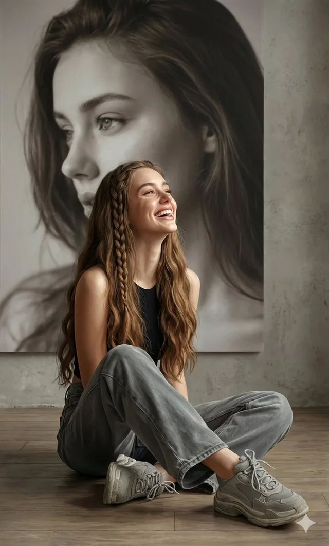 ภาพพอร์เทรตศิลปะหญิงสาวหัวเราะ: ความสมจริงขั้นสุด