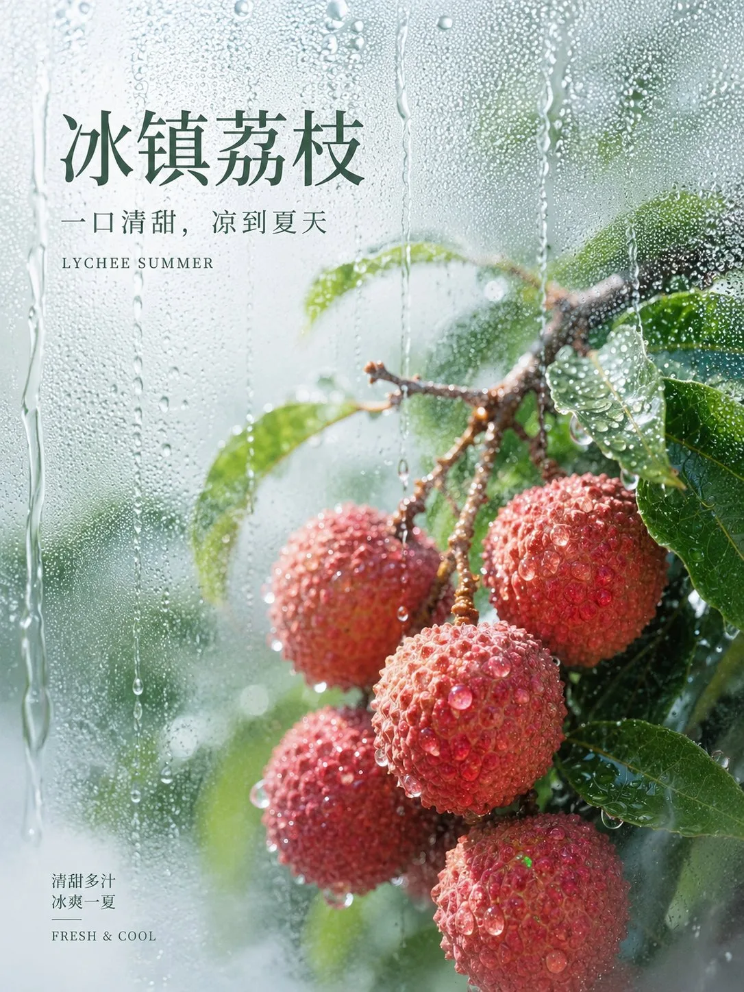 โปสเตอร์โฆษณาผลไม้ฉ่ำเย็นพร้อมไอน้ำ 1