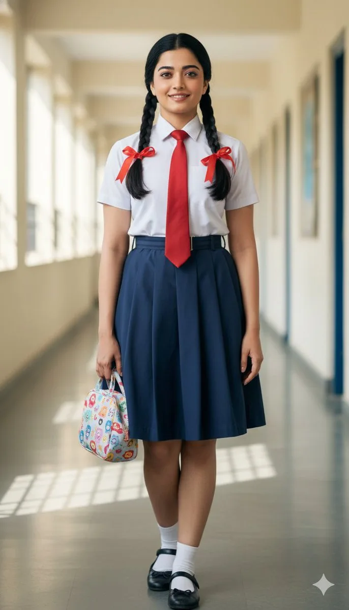 ราชมิกา มันธนา ในชุดนักเรียนอินเดีย 1